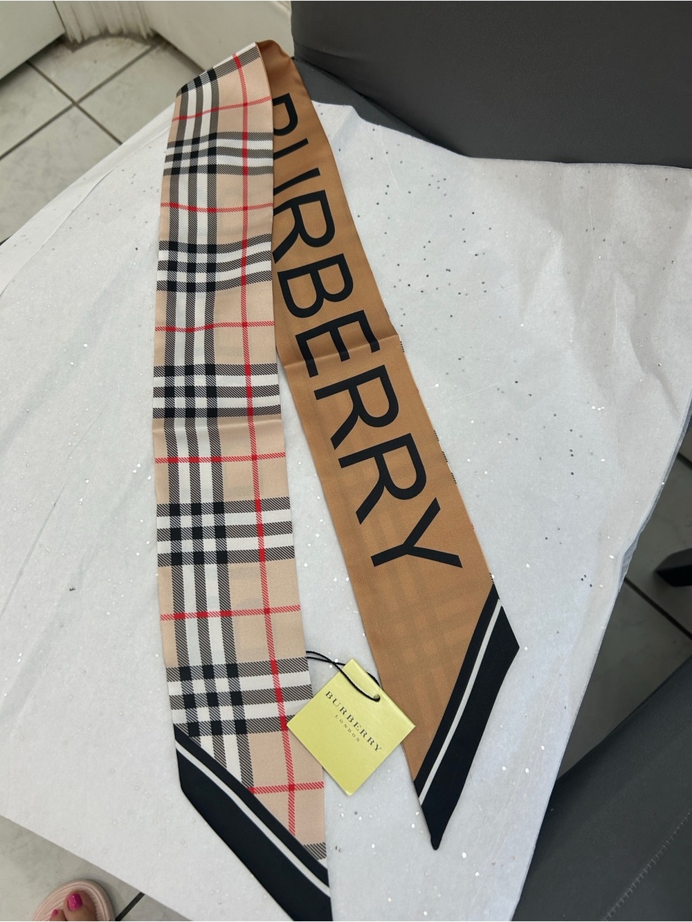 Burberry Beige, Black & Red Check Silk Scarf Tie